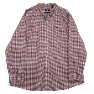 Dockers Mens Classic Fit Red Navy Gingham Button-Down Long Sleeve Shirt Size XL